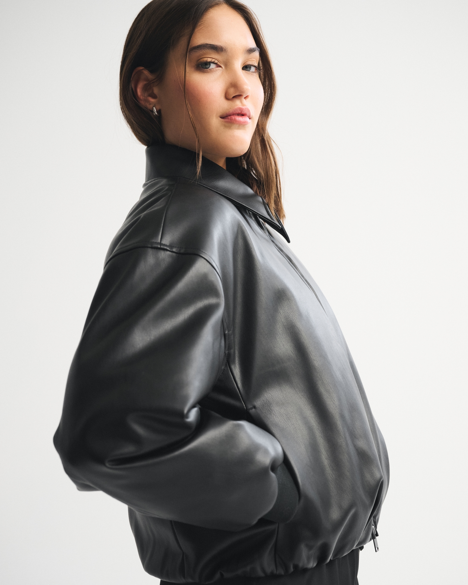 Vegan Leather Bubble Hem Coat