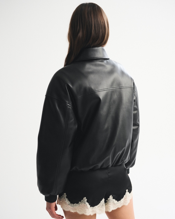Women's Vegan Leather Bubble Hem Coat | Women's Coats & Jackets