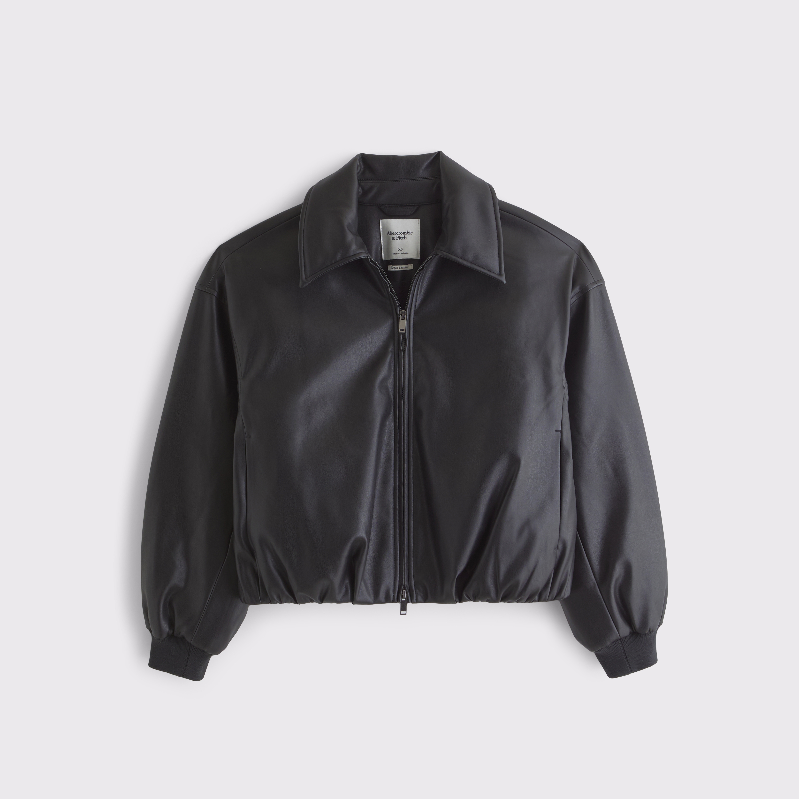 Abercrombie & Fitch Vegan Leather Bubble Hem Coat In Black