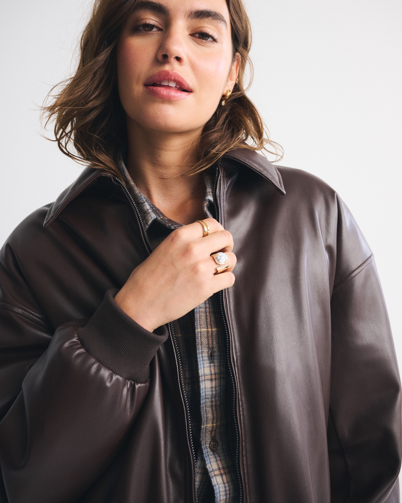 Vegan Leather Bubble Hem Coat