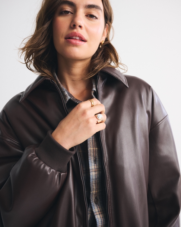 Vegan Leather Bubble Hem Coat