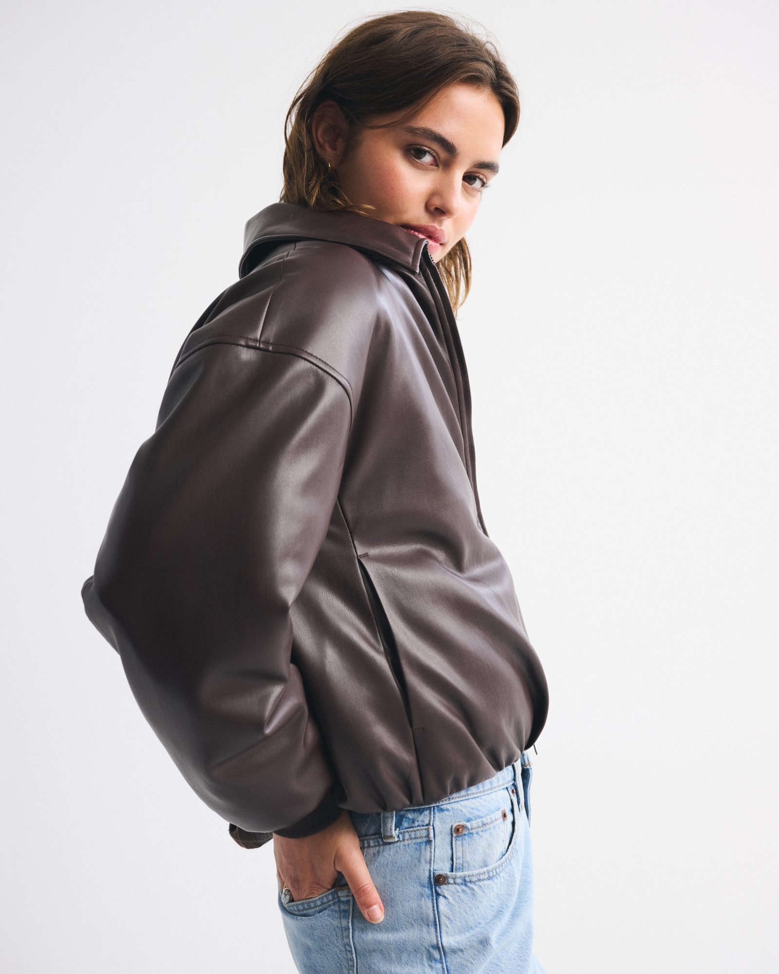 Vegan Leather Bubble Hem Coat