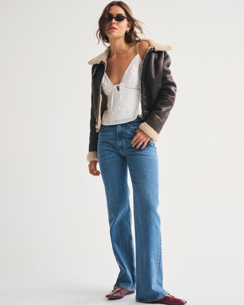 Short Vegan Leather Shearling Coat