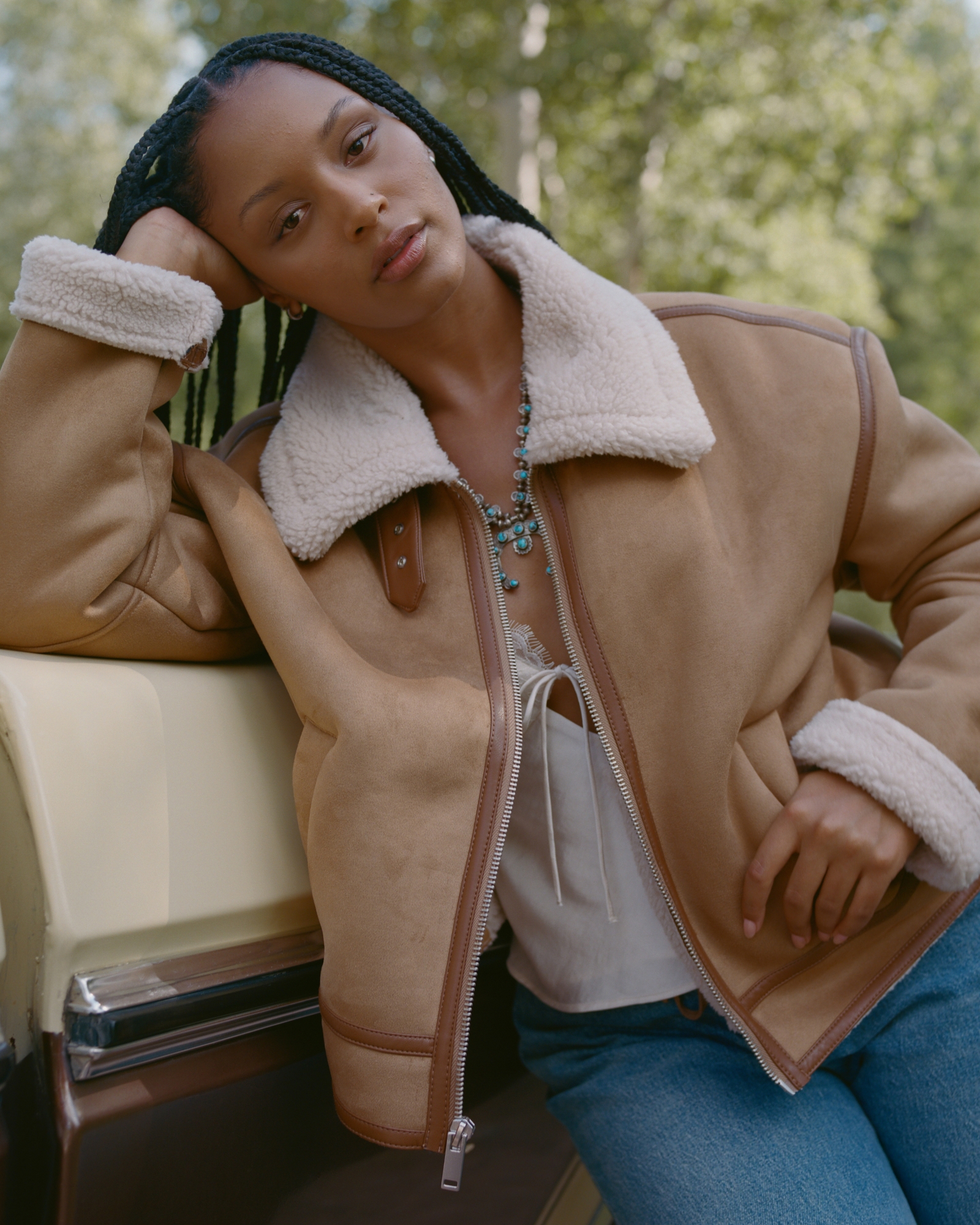 Short Vegan Suede Shearling Coat