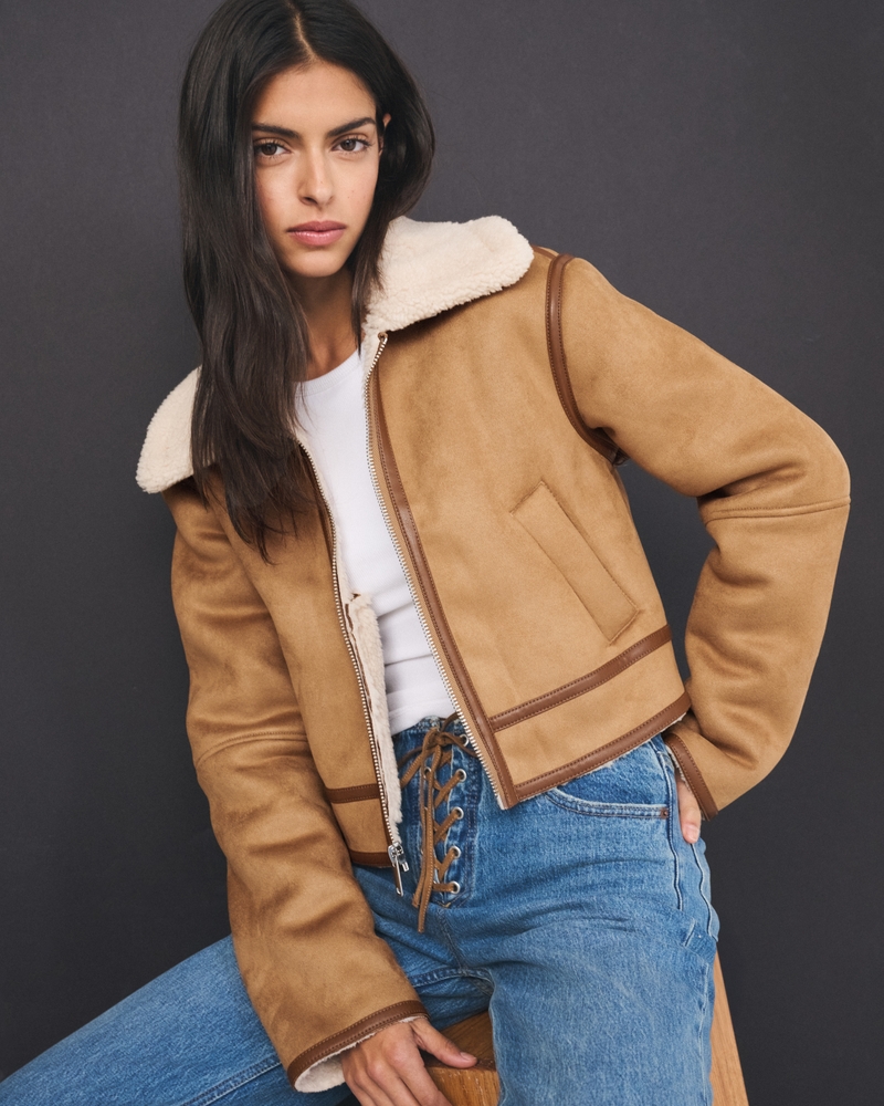 Short Vegan Suede Shearling Coat