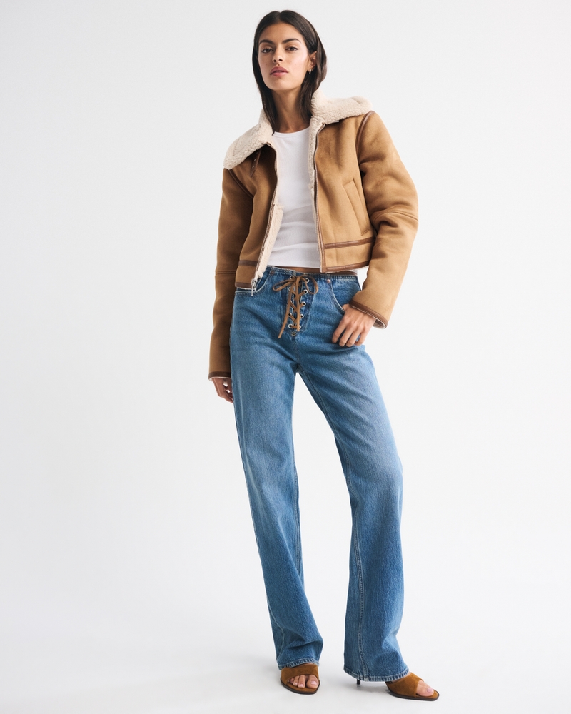 Short Vegan Suede Shearling Coat