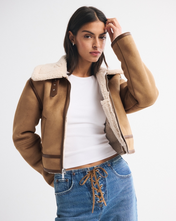 Short Vegan Suede Shearling Coat