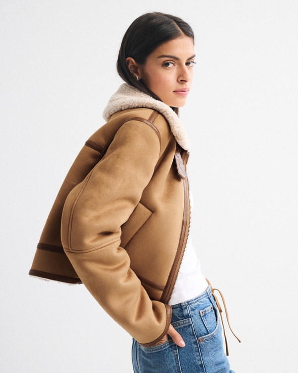 Short Vegan Suede Shearling Coat