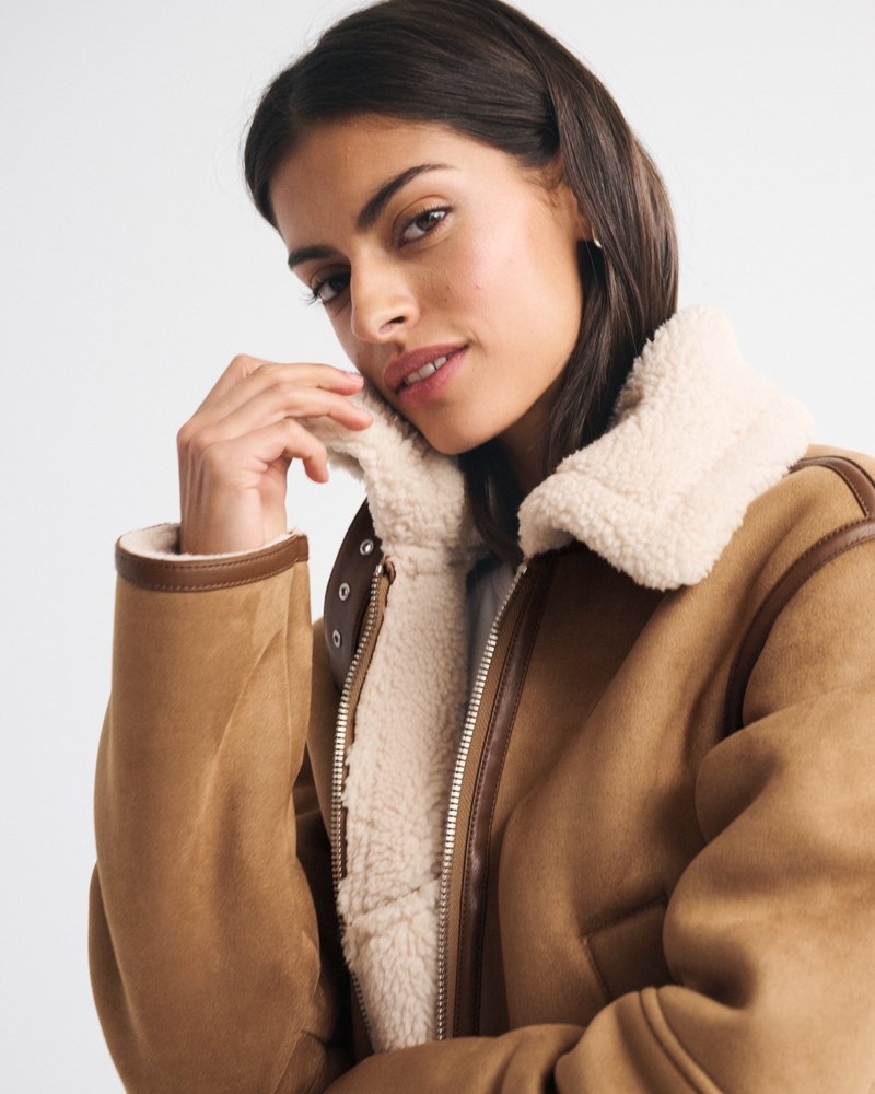 Women's Short Vegan Suede Shearling Coat | Women's Coats & Jackets