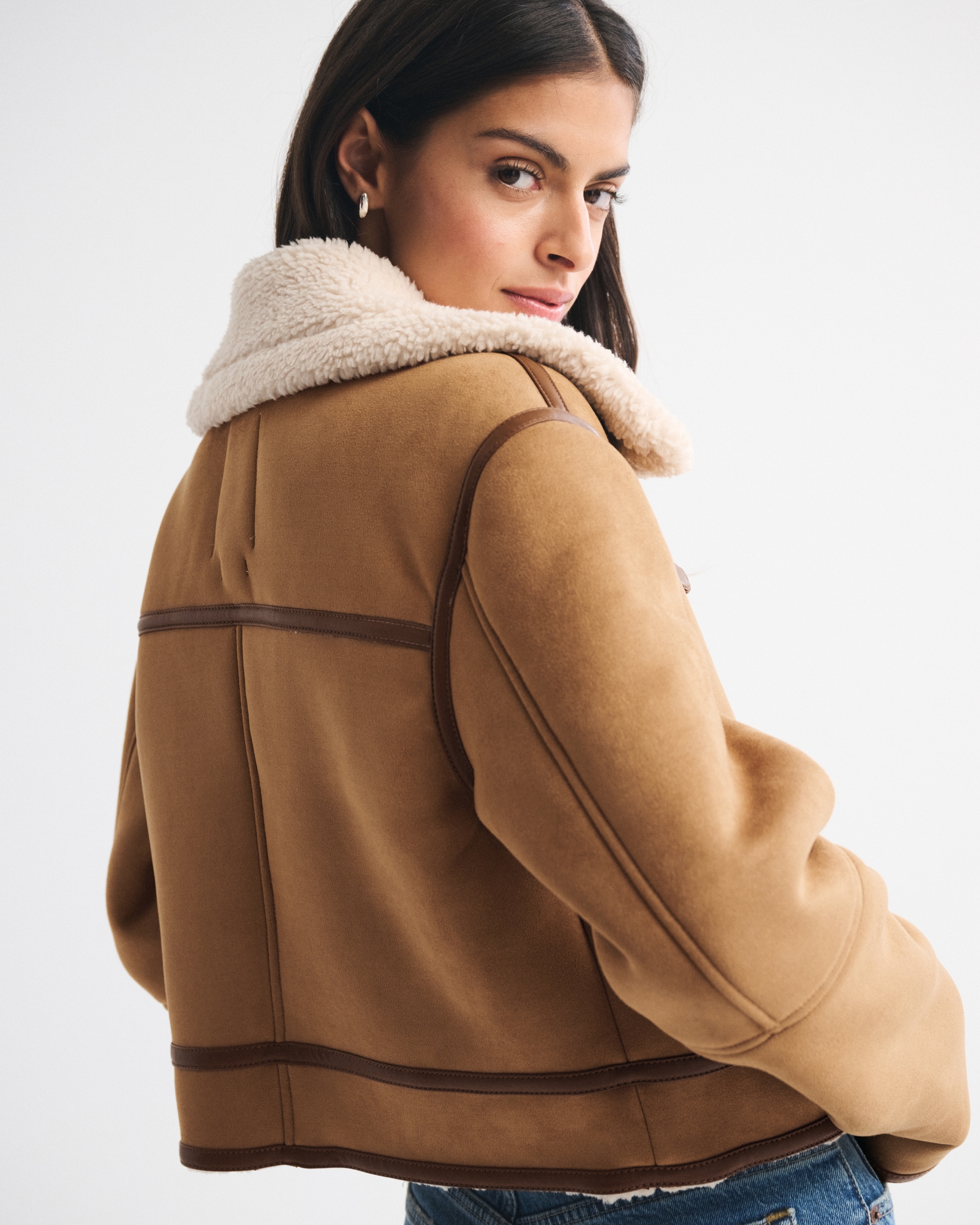 Short Vegan Suede Shearling Coat