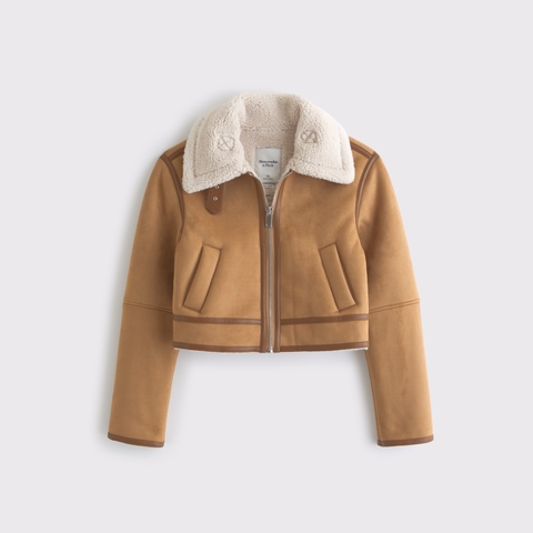 Женские куртки Abercrombie & Fitch Short Vegan Suede Shearling Coat