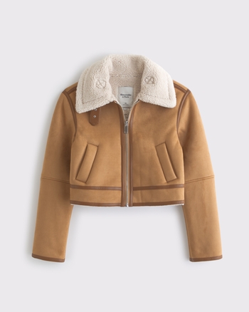 Short Vegan Suede Shearling Coat
