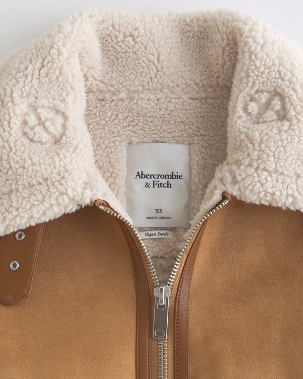 Women's Short Vegan Suede Shearling Coat | Women's Clearance
