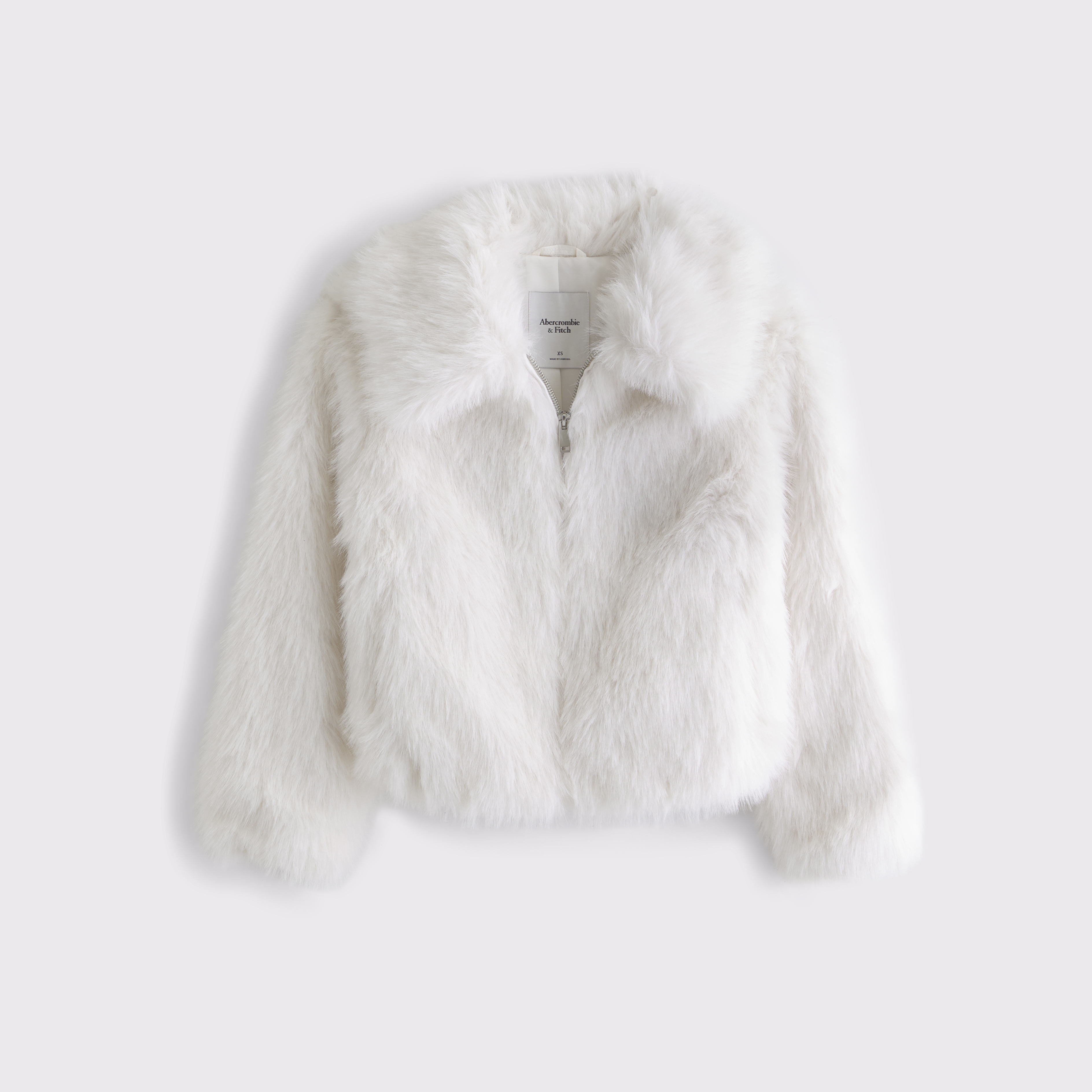 Abercrombie & Fitch Short Faux Fur Coat In White