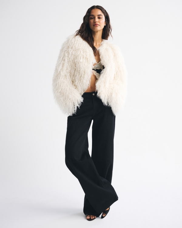 Women's Collarless Short Faux Fur Coat | Women's Coats & Jackets