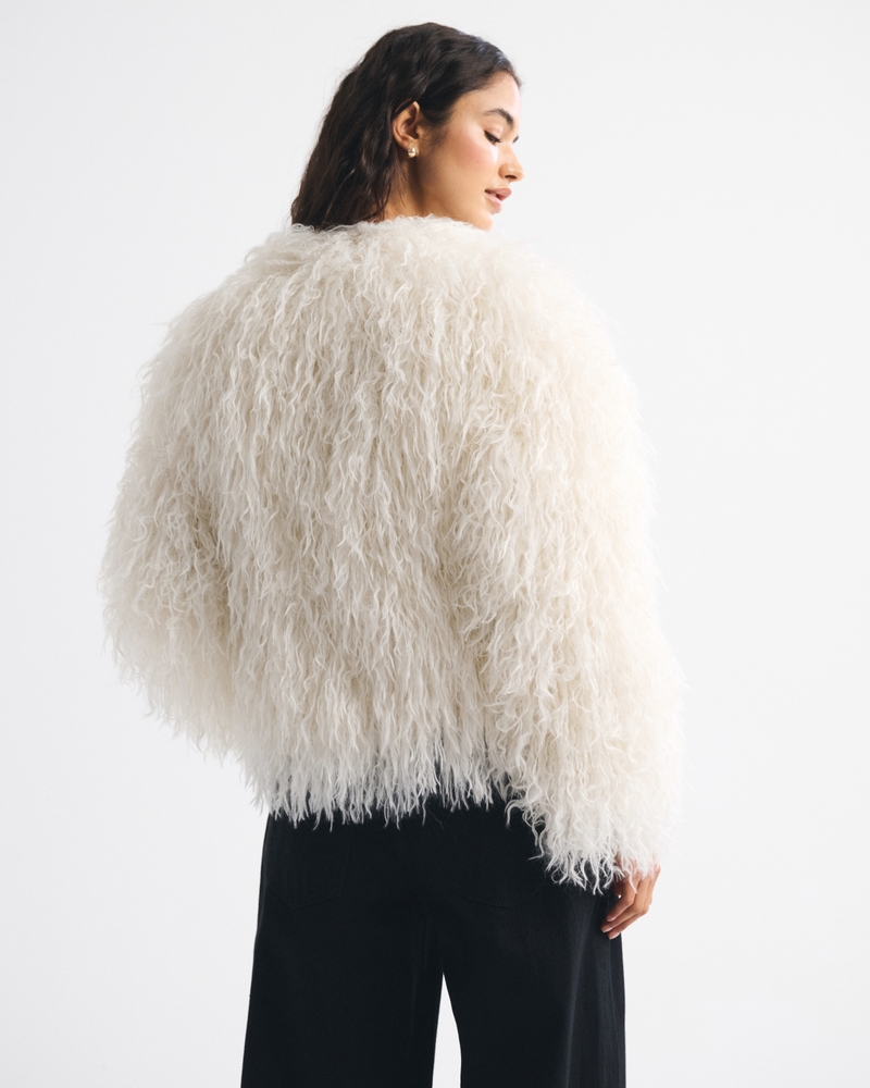 Women's Collarless Short Faux Fur Coat | Women's Coats & Jackets