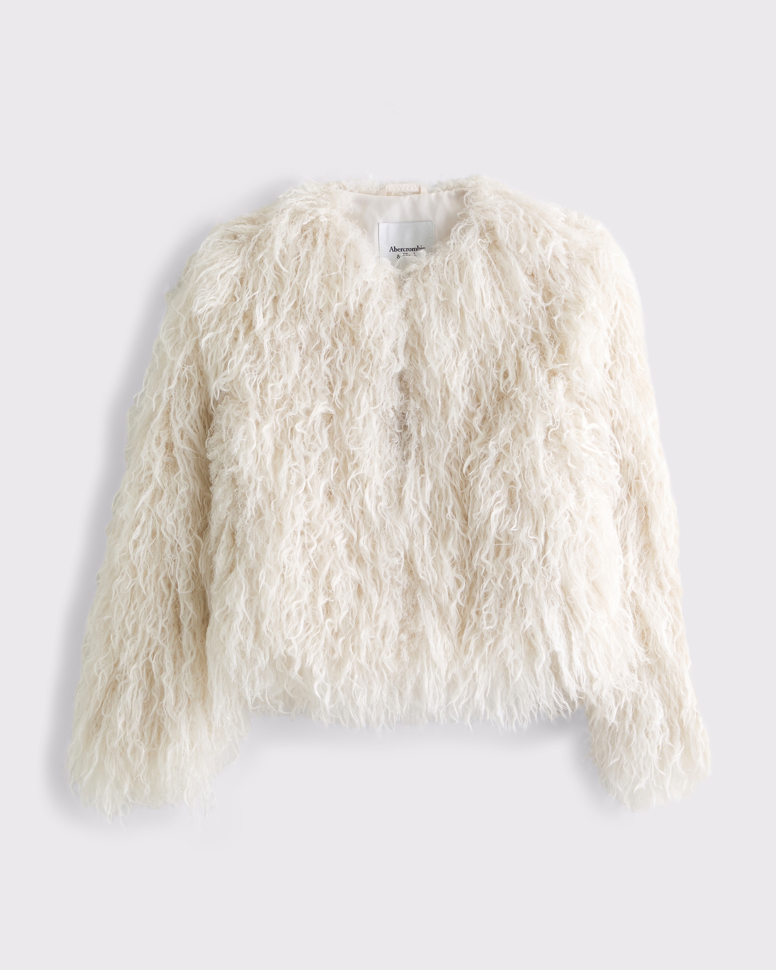 Collarless Short Faux Fur Coat