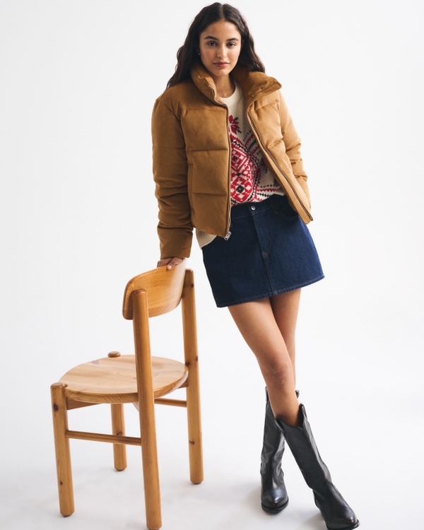 Vegan Suede Short Puffer