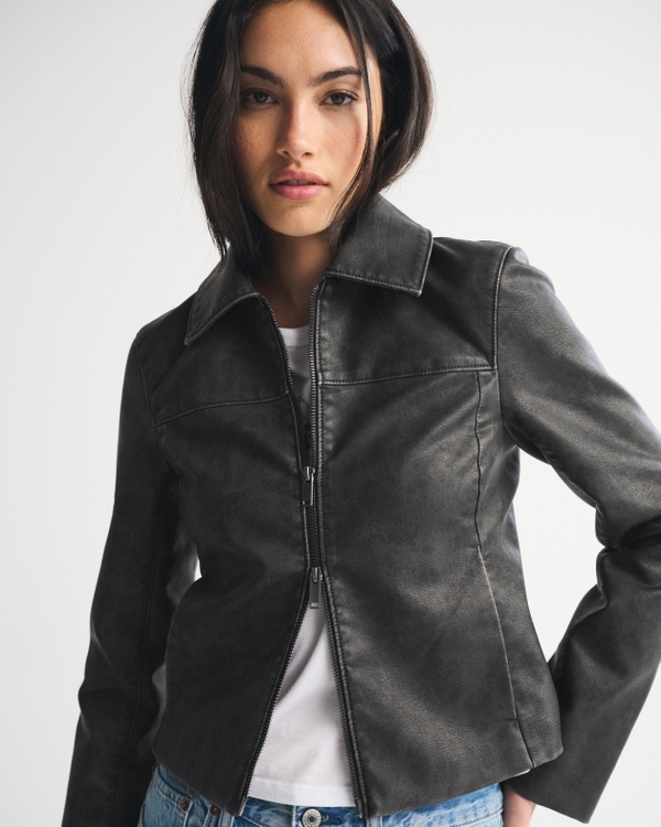 Slim Zip Vegan Leather Jacket
