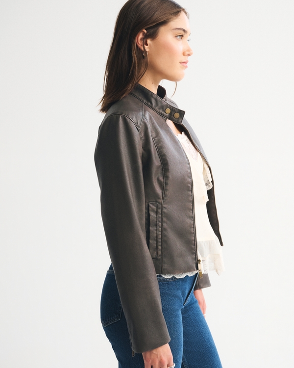 Slim Vegan Leather Mockneck Jacket