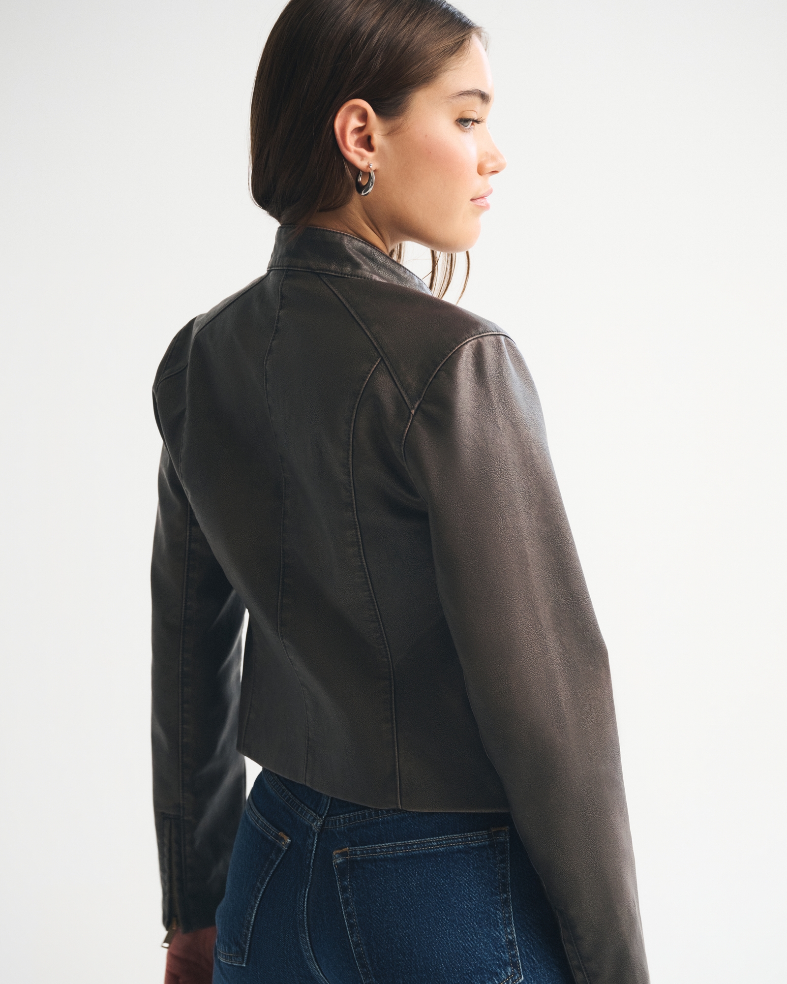 Slim Vegan Leather Mockneck Jacket