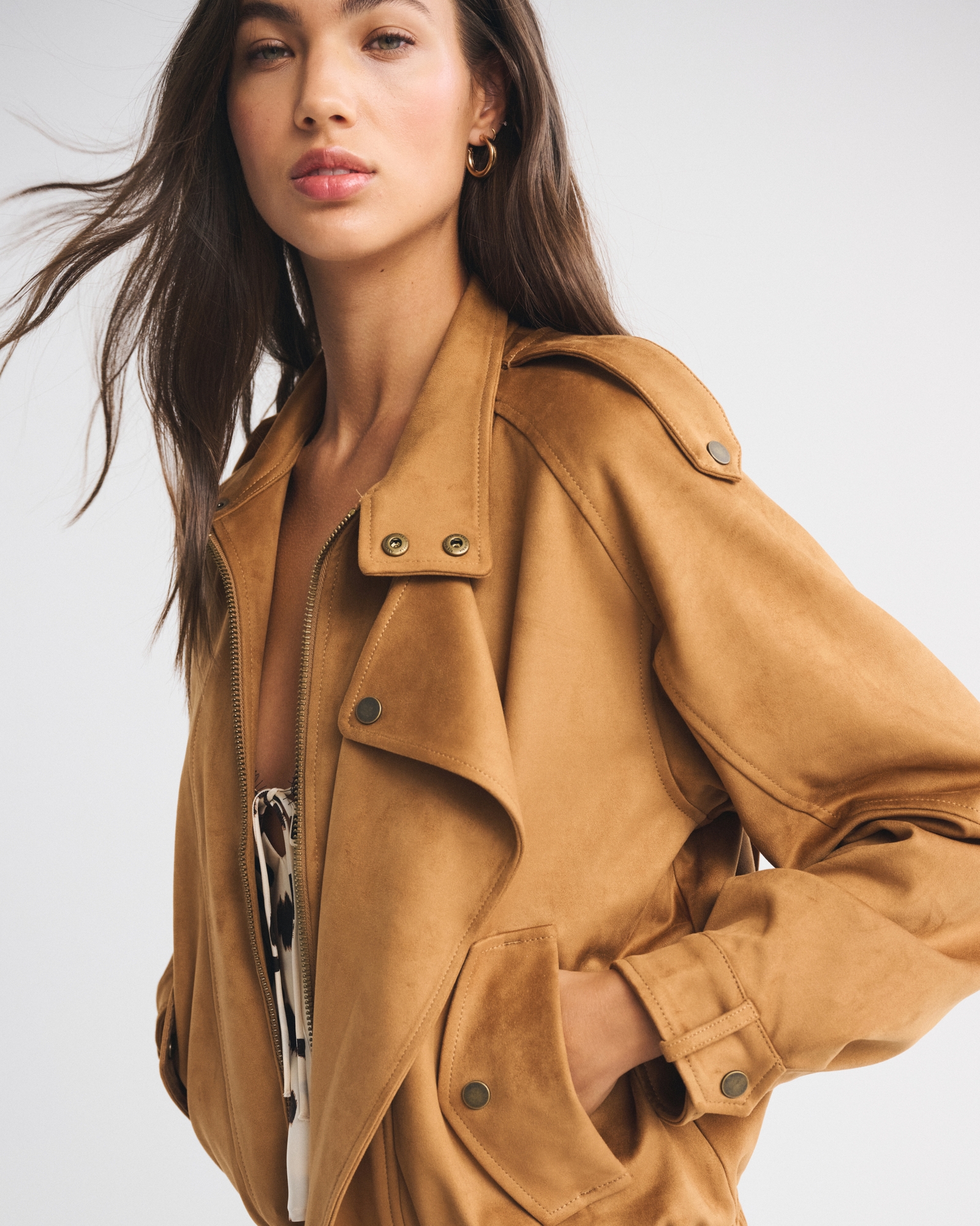 Relaxed Mockneck Vegan Leather Bomber Jacket
