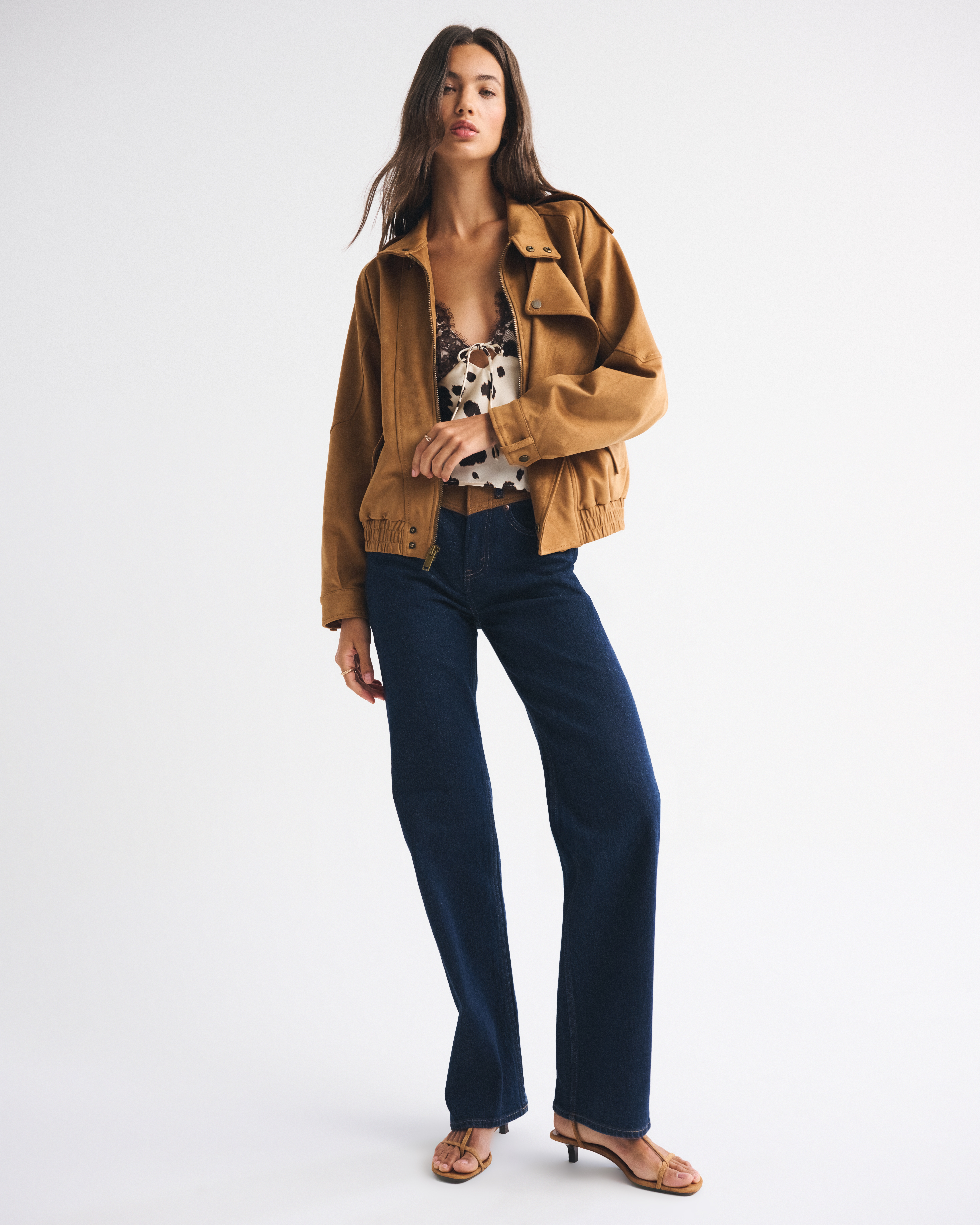 Abercrombie & Fitch Vegan Suede Bomber Jacket In Brown