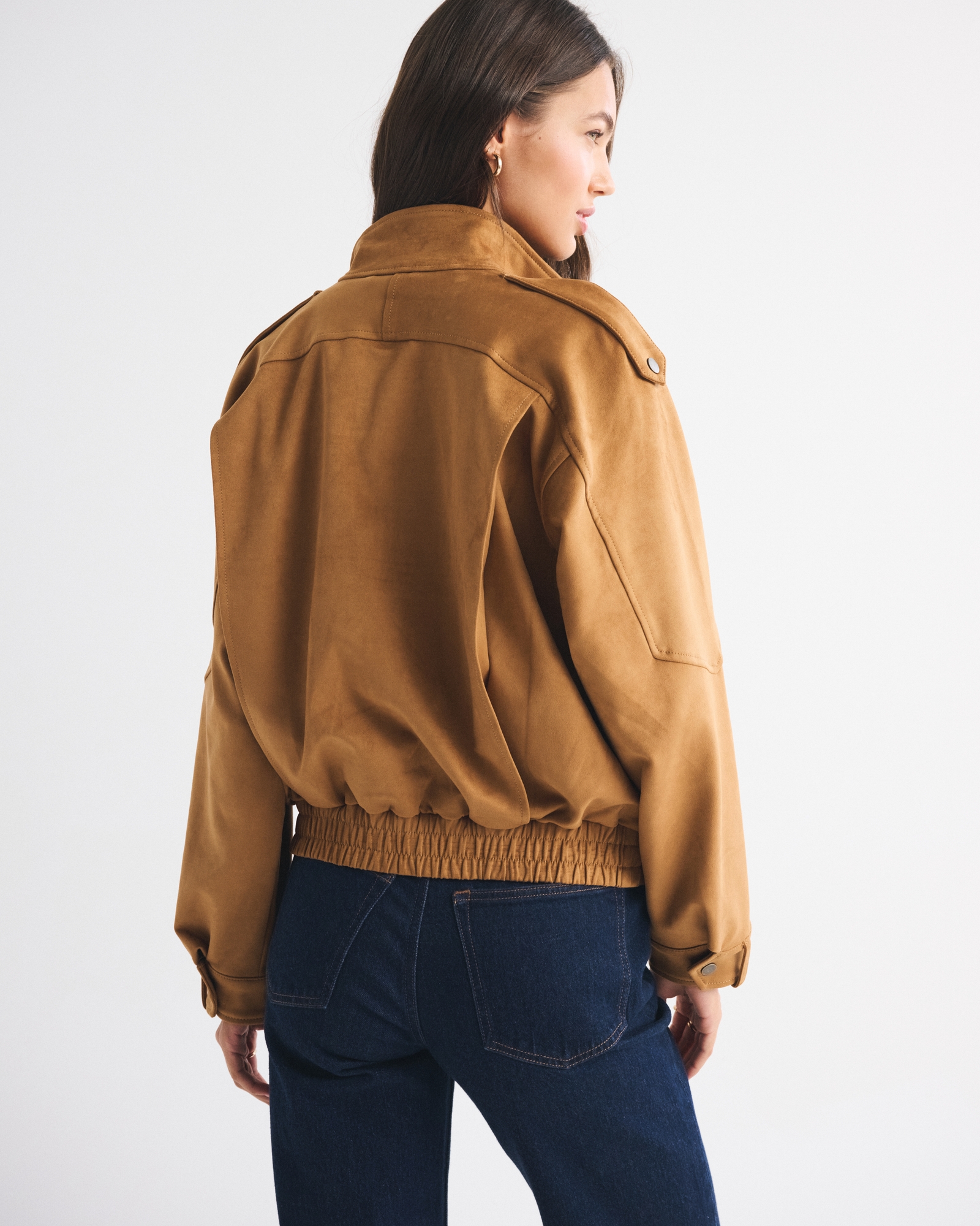 Relaxed Mockneck Vegan Leather Bomber Jacket