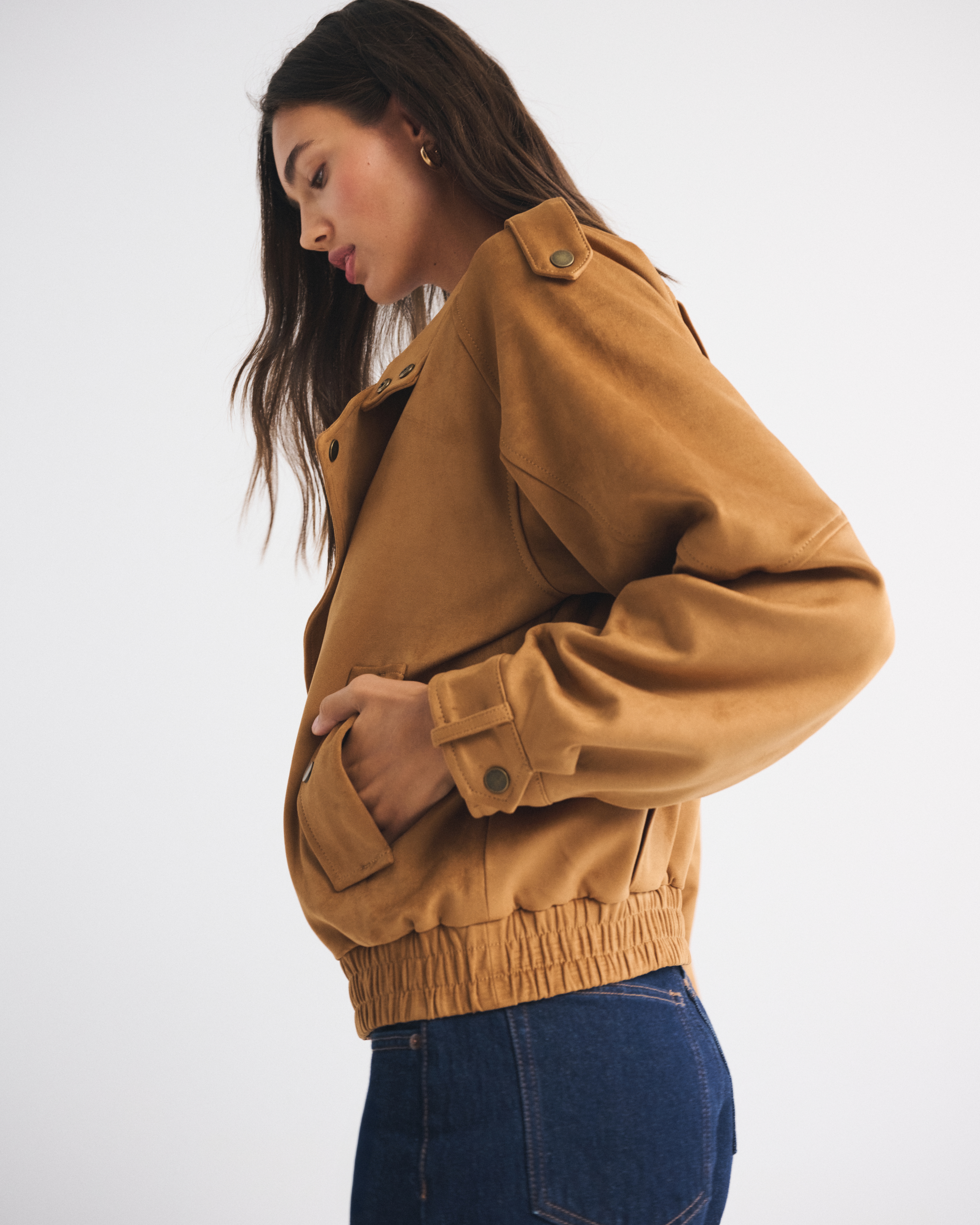 Abercrombie & Fitch Vegan Suede Bomber Jacket In Brown
