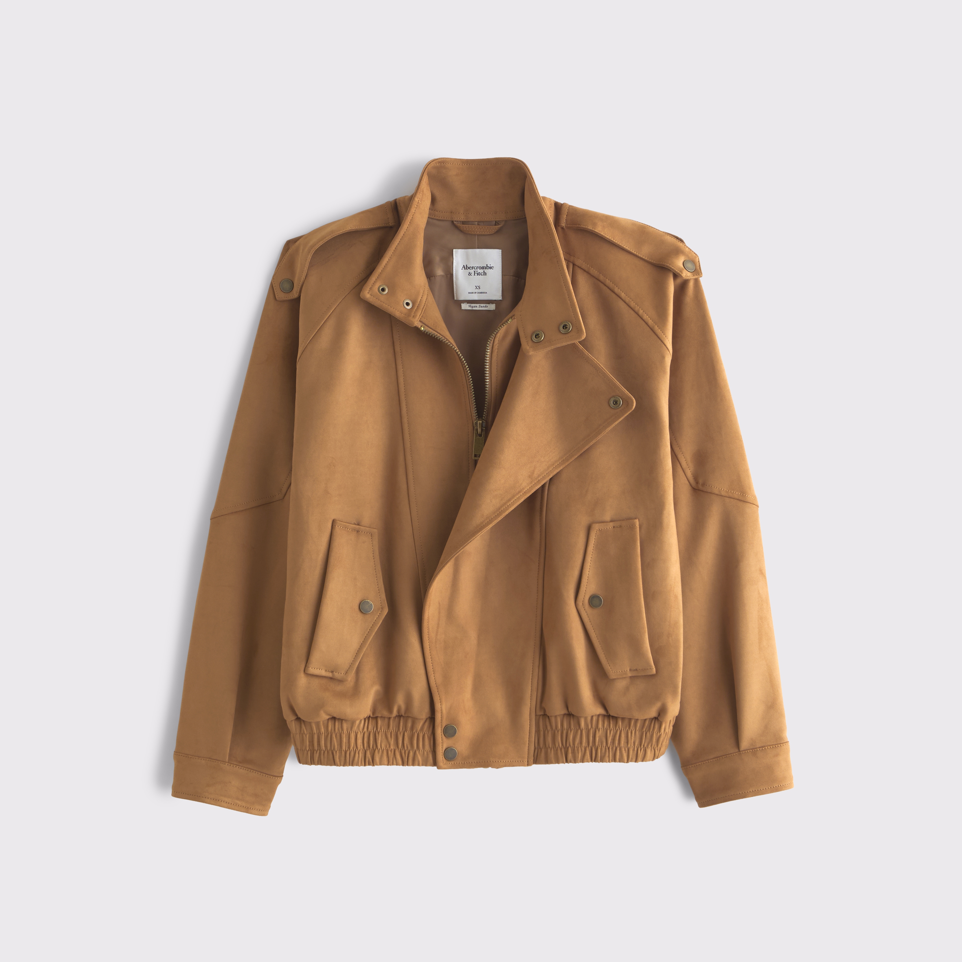 Abercrombie & Fitch Vegan Suede Bomber Jacket In Brown