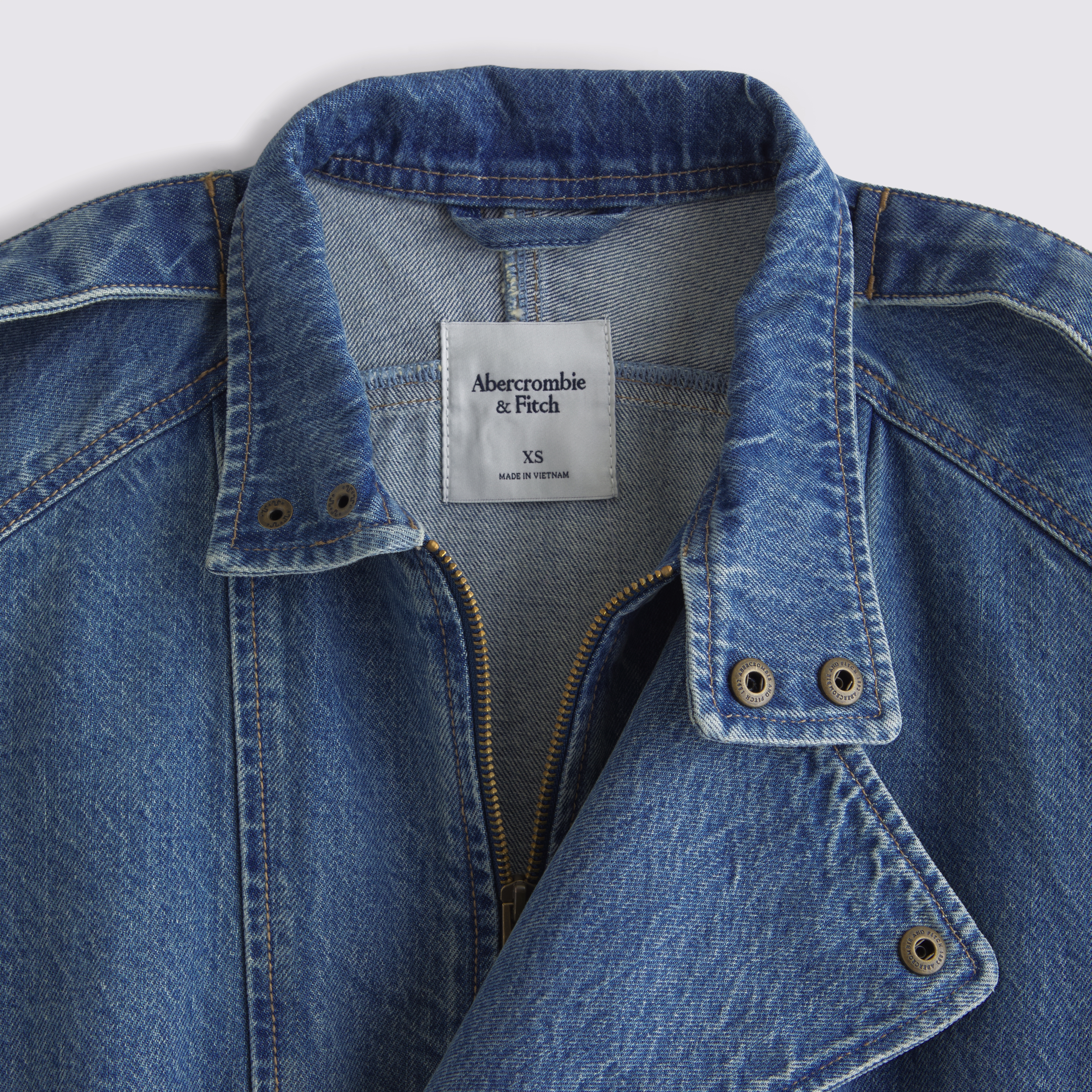 Abercrombie & Fitch Relaxed Denim Bomber Jacket In Blue