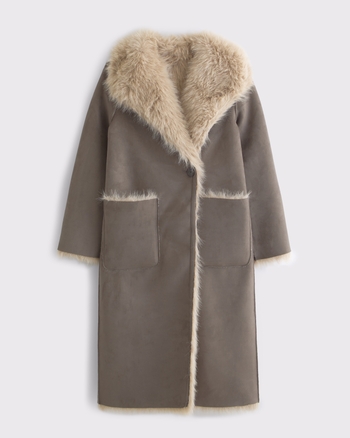 Reversible Vegan Suede Shearling Long Coat from Abercrombie & Fitch - $169.99