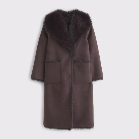 Женские куртки Abercrombie & Fitch Reversible Vegan Suede Shearling Long Coat