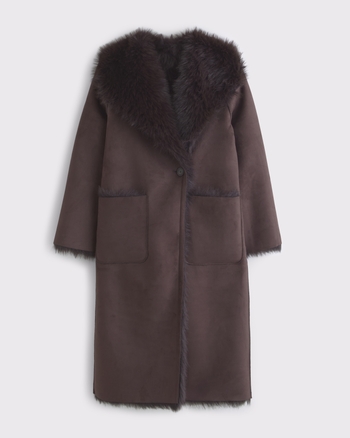 Women's Reversible Vegan Suede Shearling Long Coat | Women's Coats & Jackets | Abercrombie.com