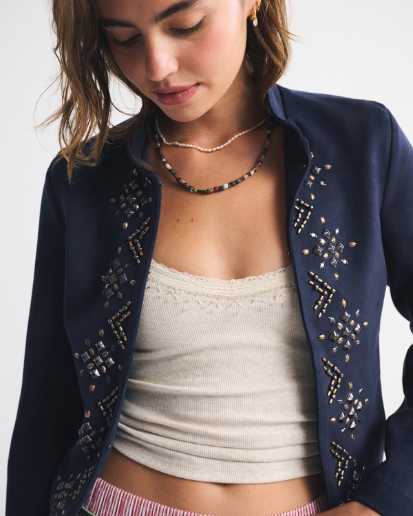Vegan Suede Embellished Jacket