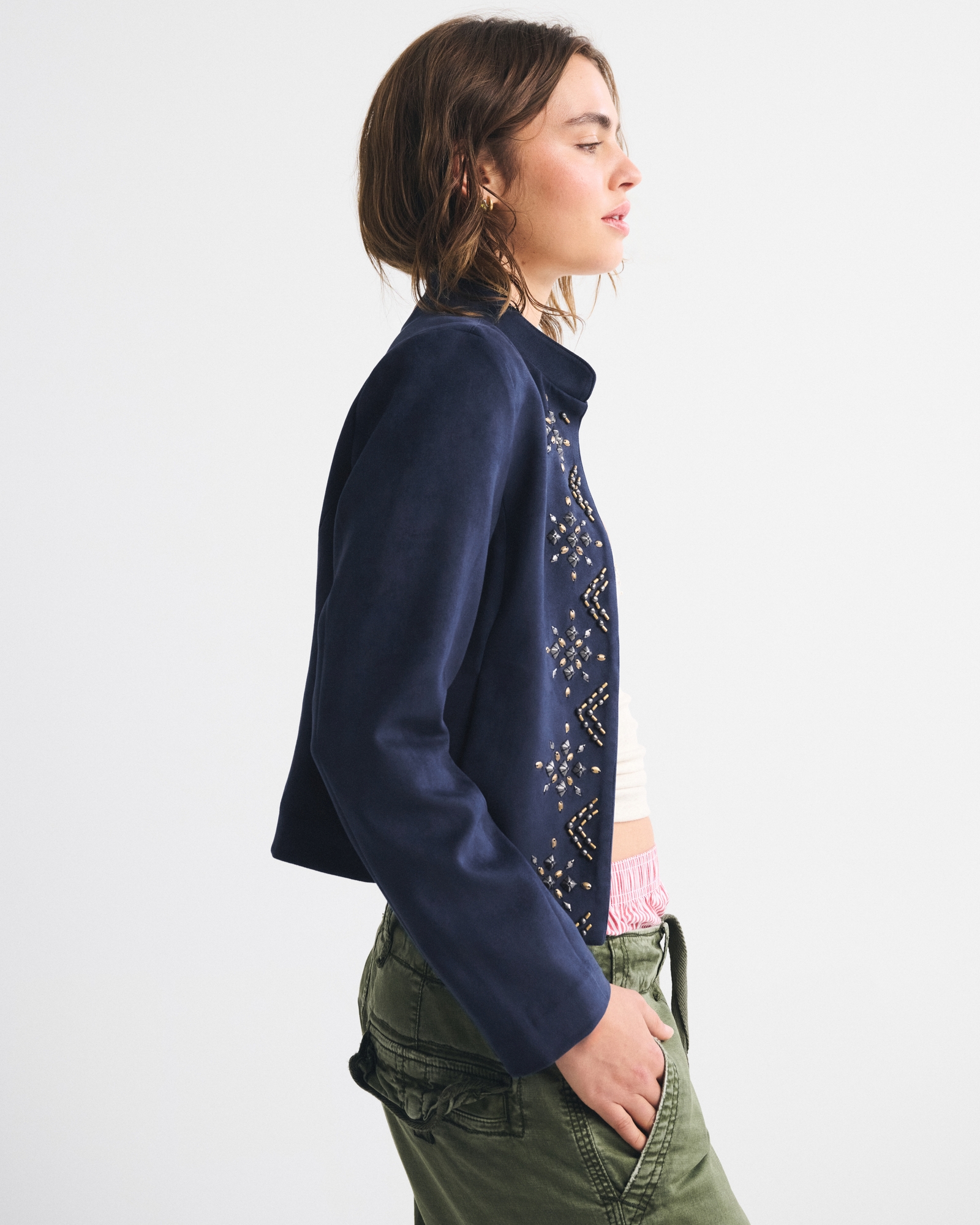 Vegan Suede Embellished Jacket