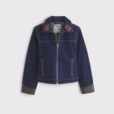 Женские куртки Abercrombie & Fitch Embroidered Denim Zip-Up Jacket