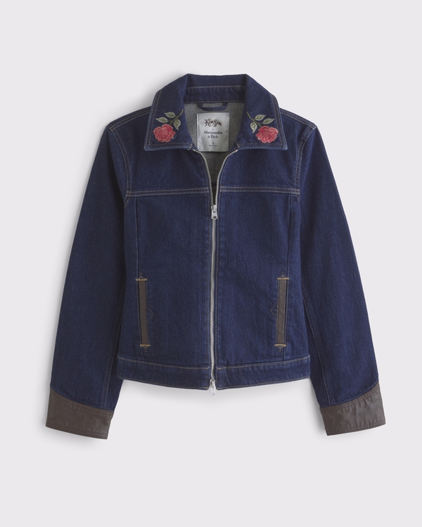 Women's Embroidered Denim Zip-Up Jacket | Women's Coats & Jackets