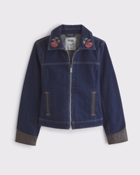 Embroidered Denim Zip-Up Jacket