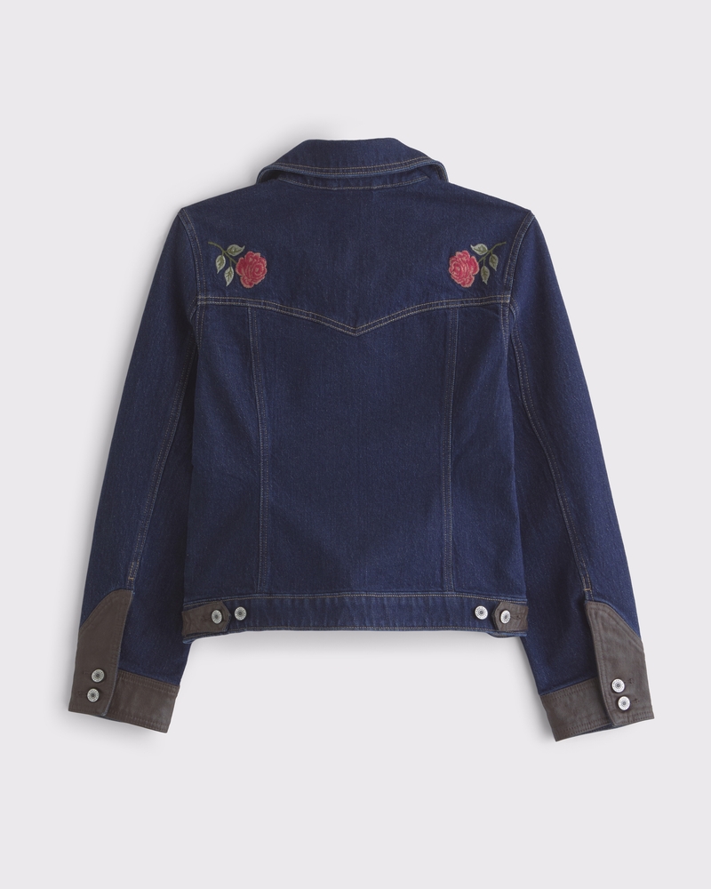 Embroidered Denim Zip-Up Jacket