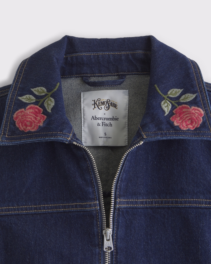 Embroidered Denim Zip-Up Jacket