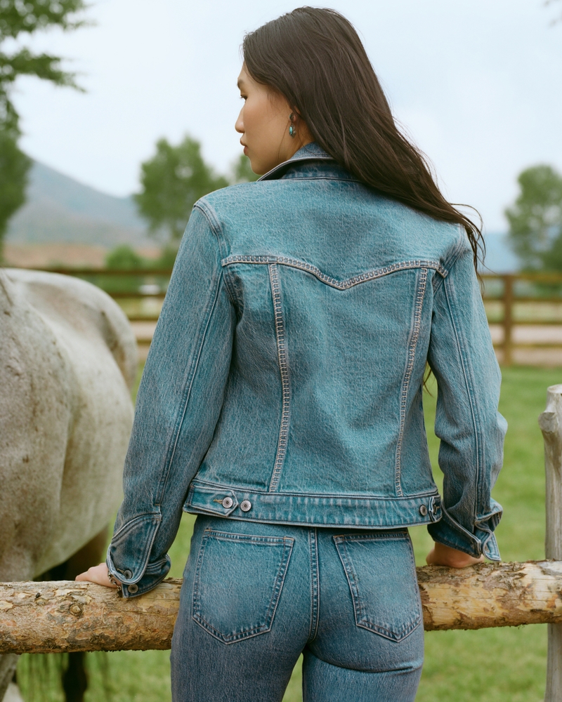 Embroidered Denim Zip-Up Jacket