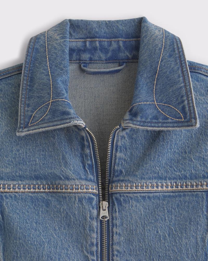 Embroidered Denim Zip-Up Jacket