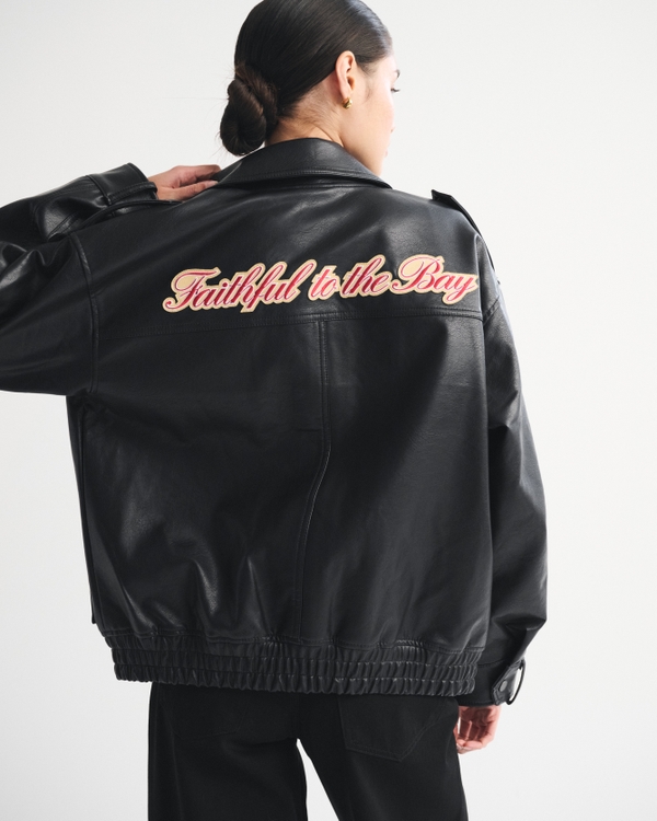 Women's San Francisco 49ers Vegan Leather Bomber Jacket | Women's