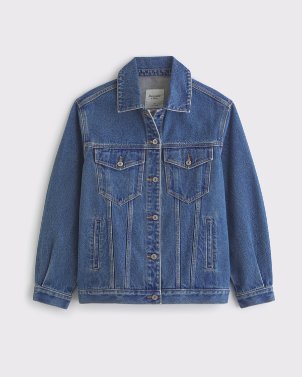 Oversized Denim Trucker Jacket, Medium Wash view 1