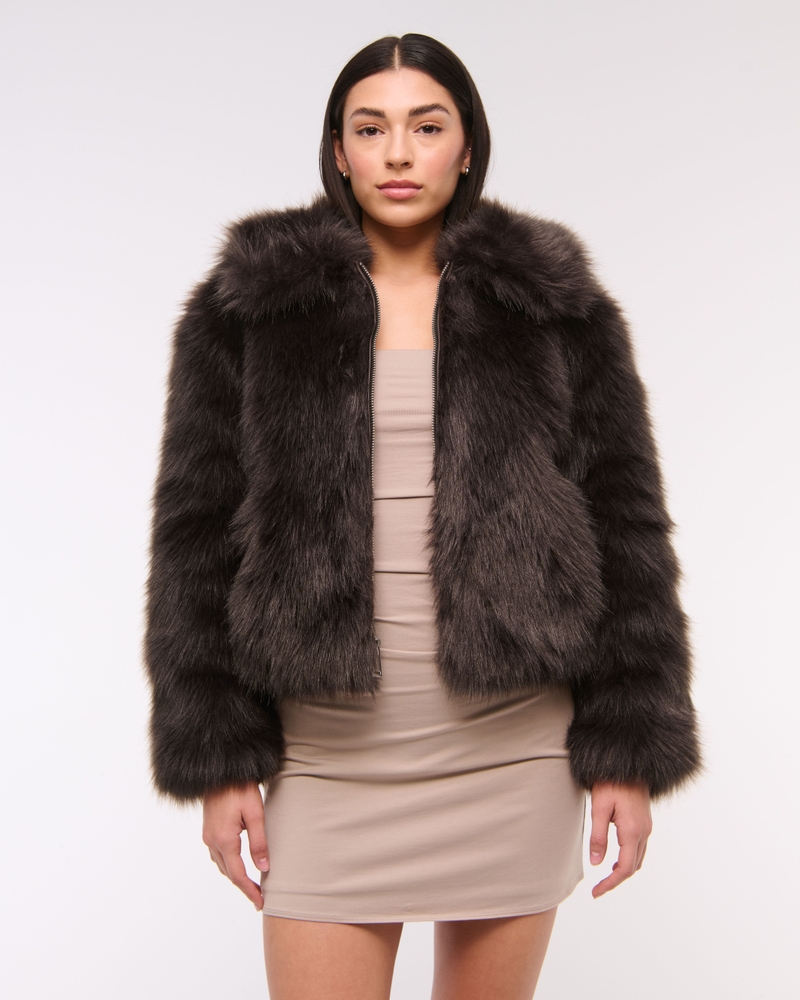 Zip-Up Faux Fur Coat