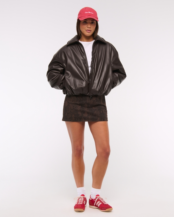 Bubble Hem Short Coat, Brown view 1