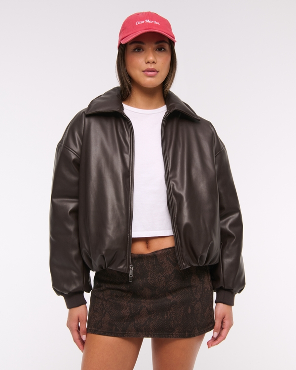Bubble Hem Short Coat, Brown view 2