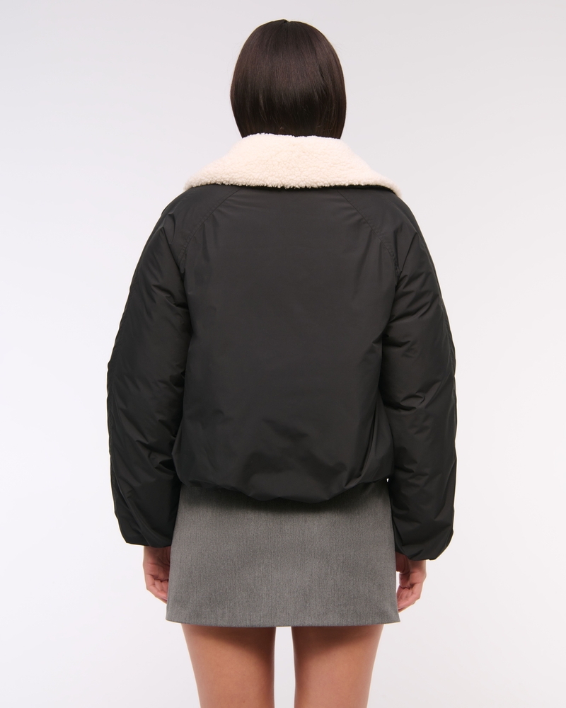 Removable Collar Bubble Hem Nylon Puffer