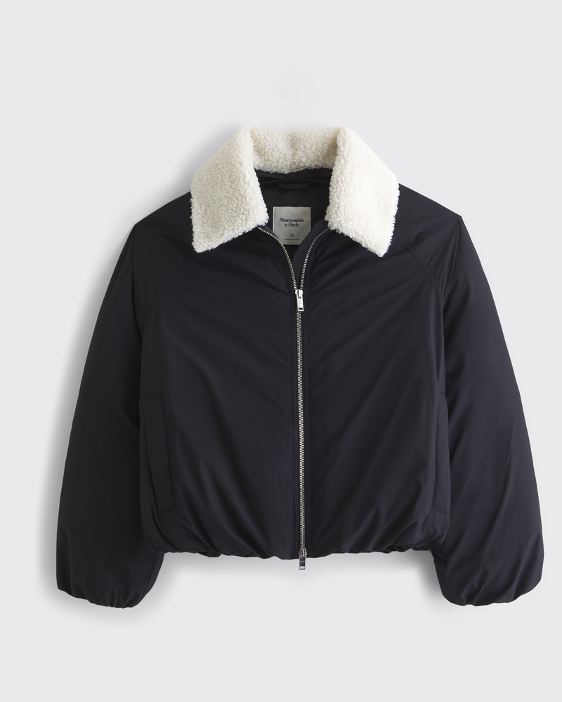 Removable Collar Bubble Hem Nylon Puffer